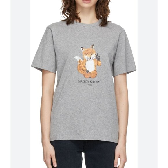 Maison Kitsune Paris All Right‎ Fox Print Classic T-Shirt - Picture 1 of 8